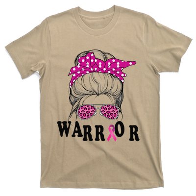 Messy Bun Pin.K Breast Cancer Awareness Women Warrior T-Shirt