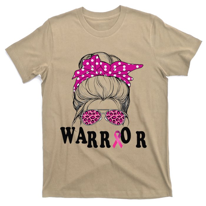 Messy Bun Pin.K Breast Cancer Awareness Women Warrior T-Shirt