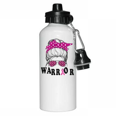 Messy Bun Pin.K Breast Cancer Awareness Women Warrior Aluminum Water Bottle 