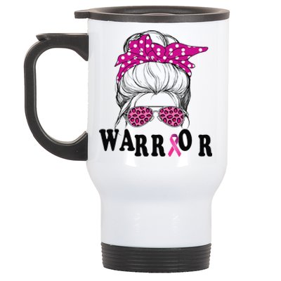 Messy Bun Pin.K Breast Cancer Awareness Women Warrior Stainless Steel Travel Mug