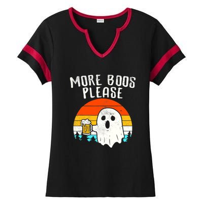 More Boos Please Ghost Beer Funny Halloween Beer Drinking Ladies Halftime Notch Neck Tee