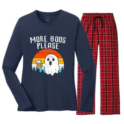 More Boos Please Ghost Beer Funny Halloween Beer Drinking Women's Long Sleeve Flannel Pajama Set 