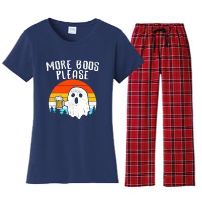 More Boos Please Ghost Beer Funny Halloween Beer Drinking Women's Flannel Pajama Set