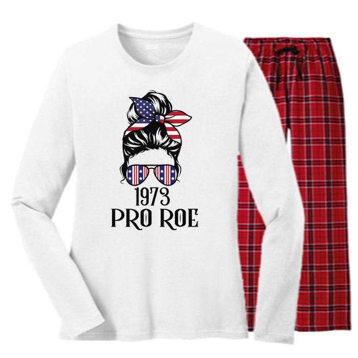 Messy Bun Pro Roe 1973 Pro Choice ’s Rights Feminism Women's Long Sleeve Flannel Pajama Set 