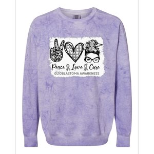 Messy Bun Peace Love Cure Gray Ribbon Glioblastoma Awareness Colorblast Crewneck Sweatshirt