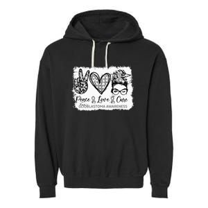 Messy Bun Peace Love Cure Gray Ribbon Glioblastoma Awareness Garment-Dyed Fleece Hoodie