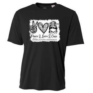 Messy Bun Peace Love Cure Gray Ribbon Glioblastoma Awareness Cooling Performance Crew T-Shirt