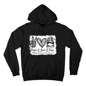 Messy Bun Peace Love Cure Gray Ribbon Glioblastoma Awareness Hoodie