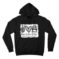 Messy Bun Peace Love Cure Gray Ribbon Glioblastoma Awareness Hoodie