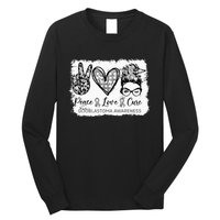 Messy Bun Peace Love Cure Gray Ribbon Glioblastoma Awareness Long Sleeve Shirt