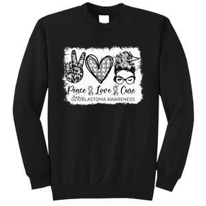 Messy Bun Peace Love Cure Gray Ribbon Glioblastoma Awareness Sweatshirt