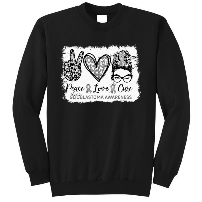 Messy Bun Peace Love Cure Gray Ribbon Glioblastoma Awareness Sweatshirt