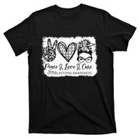 Messy Bun Peace Love Cure Gray Ribbon Glioblastoma Awareness T-Shirt