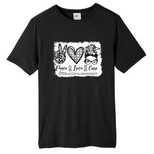 Messy Bun Peace Love Cure Gray Ribbon Glioblastoma Awareness Tall Fusion ChromaSoft Performance T-Shirt