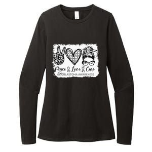 Messy Bun Peace Love Cure Gray Ribbon Glioblastoma Awareness Womens CVC Long Sleeve Shirt