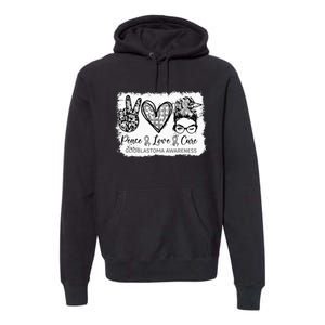 Messy Bun Peace Love Cure Gray Ribbon Glioblastoma Awareness Premium Hoodie