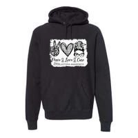 Messy Bun Peace Love Cure Gray Ribbon Glioblastoma Awareness Premium Hoodie