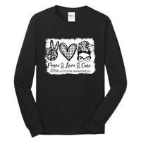 Messy Bun Peace Love Cure Gray Ribbon Glioblastoma Awareness Tall Long Sleeve T-Shirt