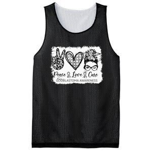 Messy Bun Peace Love Cure Gray Ribbon Glioblastoma Awareness Mesh Reversible Basketball Jersey Tank