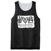 Messy Bun Peace Love Cure Gray Ribbon Glioblastoma Awareness Mesh Reversible Basketball Jersey Tank