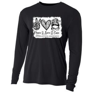 Messy Bun Peace Love Cure Gray Ribbon Glioblastoma Awareness Cooling Performance Long Sleeve Crew