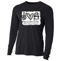 Messy Bun Peace Love Cure Gray Ribbon Glioblastoma Awareness Cooling Performance Long Sleeve Crew