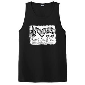 Messy Bun Peace Love Cure Gray Ribbon Glioblastoma Awareness PosiCharge Competitor Tank