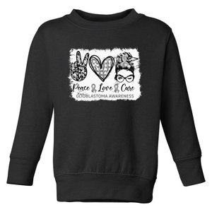 Messy Bun Peace Love Cure Gray Ribbon Glioblastoma Awareness Toddler Sweatshirt