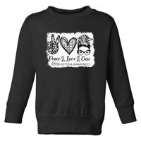 Messy Bun Peace Love Cure Gray Ribbon Glioblastoma Awareness Toddler Sweatshirt