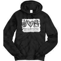 Messy Bun Peace Love Cure Gray Ribbon Glioblastoma Awareness Tie Dye Hoodie