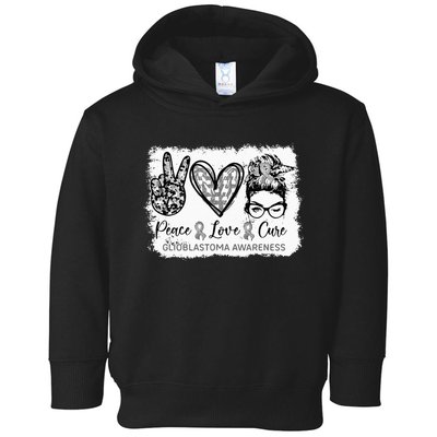 Messy Bun Peace Love Cure Gray Ribbon Glioblastoma Awareness Toddler Hoodie