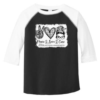 Messy Bun Peace Love Cure Gray Ribbon Glioblastoma Awareness Toddler Fine Jersey T-Shirt