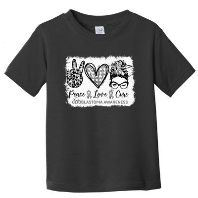 Messy Bun Peace Love Cure Gray Ribbon Glioblastoma Awareness Toddler T-Shirt