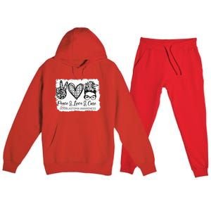 Messy Bun Peace Love Cure Gray Ribbon Glioblastoma Awareness Premium Hooded Sweatsuit Set