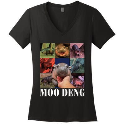 Moodeng Baby Pygmy Hippo Cute Zoo For Family Women's V-Neck T-Shirt
