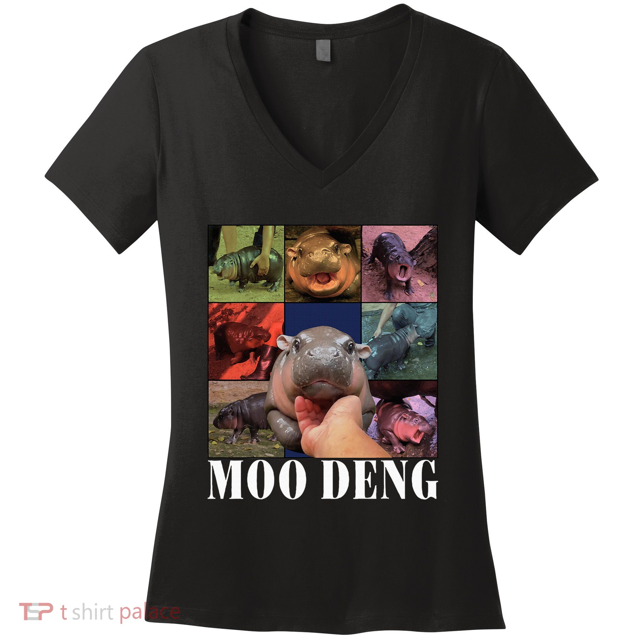 Moodeng Baby Pygmy Hippo Cute Zoo For Family Women's V-Neck T-Shirt