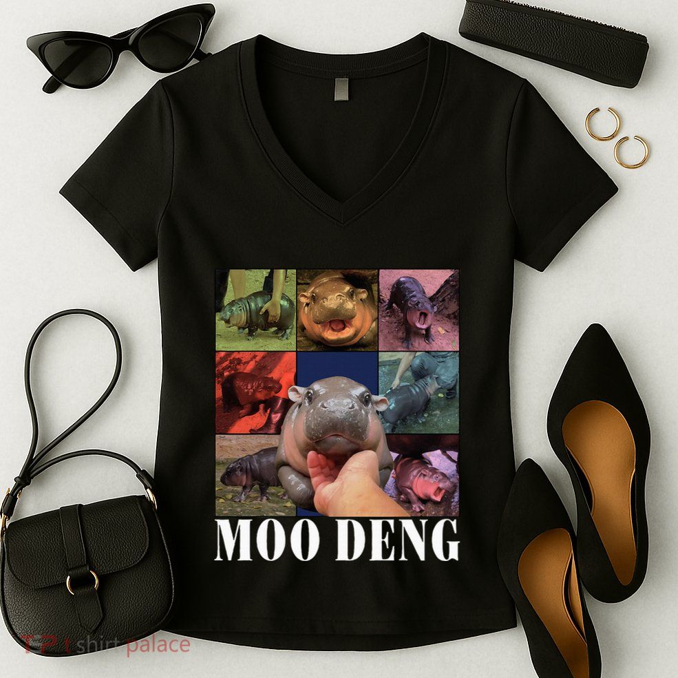 Moodeng Baby Pygmy Hippo Cute Zoo For Family Women's V-Neck T-Shirt