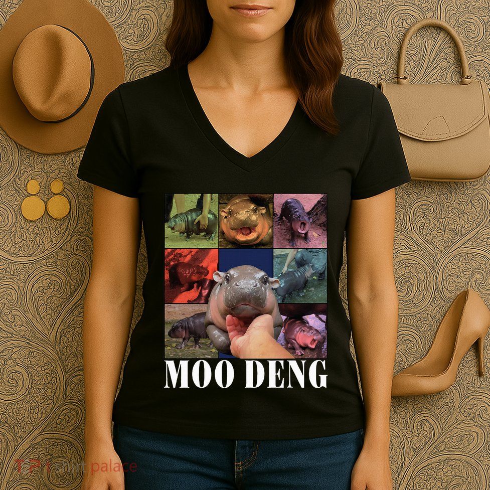 Moodeng Baby Pygmy Hippo Cute Zoo For Family Women's V-Neck T-Shirt