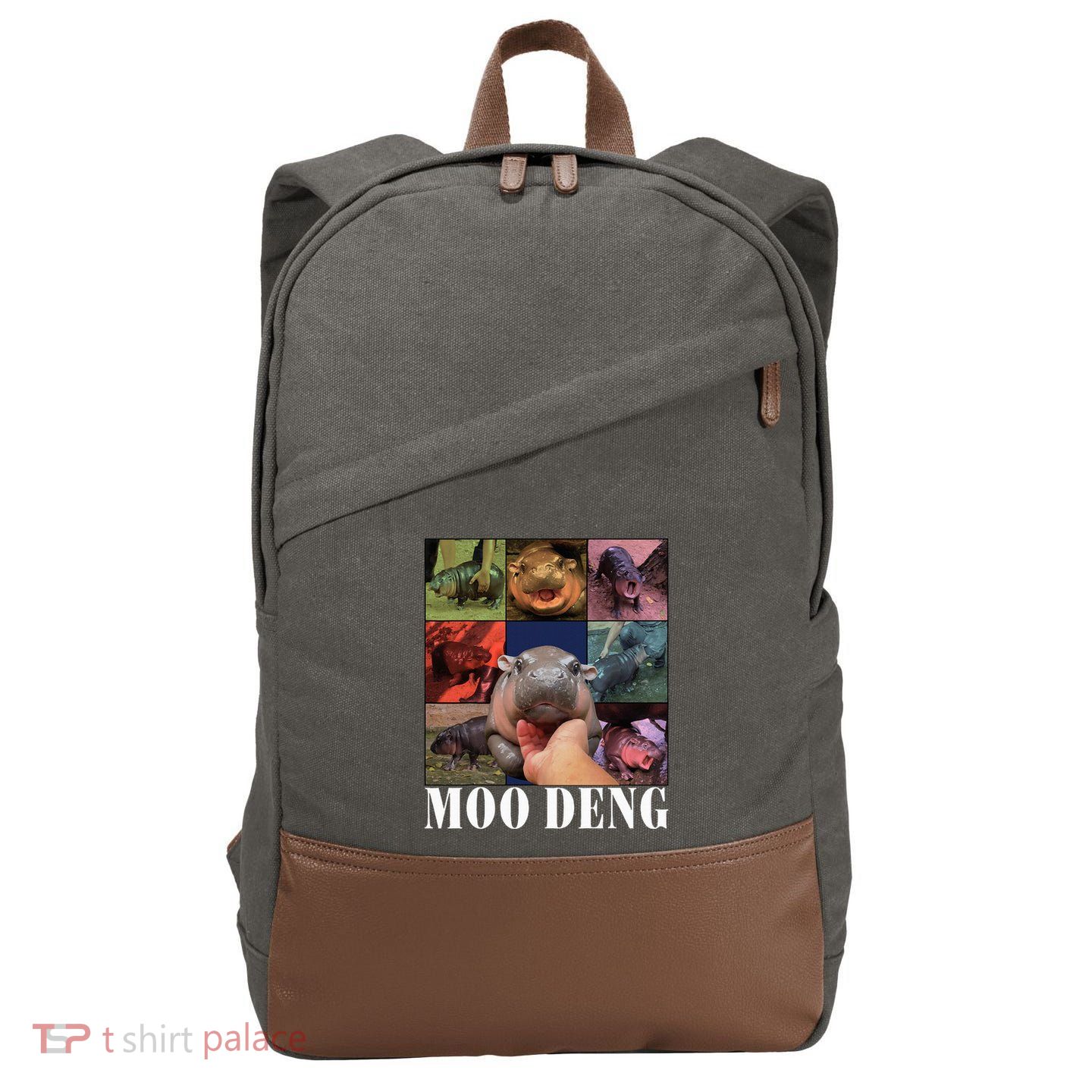 Moodeng Baby Pygmy Hippo Cute Zoo For Family Cotton Canvas Backpack