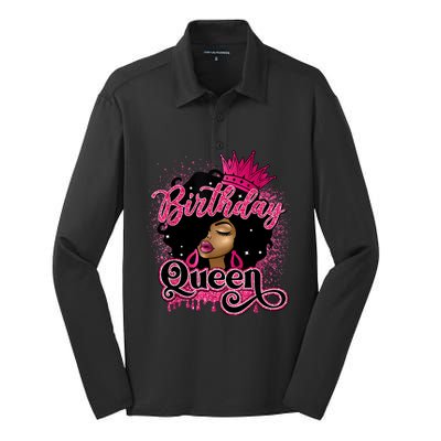 Melanin Birthday Queen African American Afro Girl Women Silk Touch Performance Long Sleeve Polo