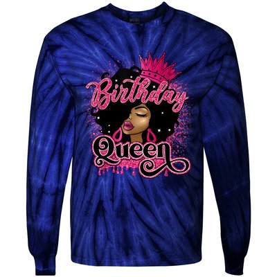 Melanin Birthday Queen African American Afro Girl Women Tie-Dye Long Sleeve Shirt