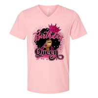 Melanin Birthday Queen African American Afro Girl Women V-Neck T-Shirt