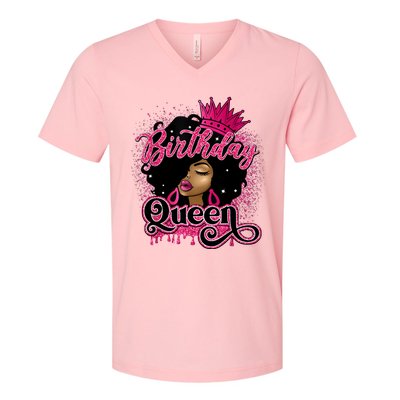 Melanin Birthday Queen African American Afro Girl Women V-Neck T-Shirt