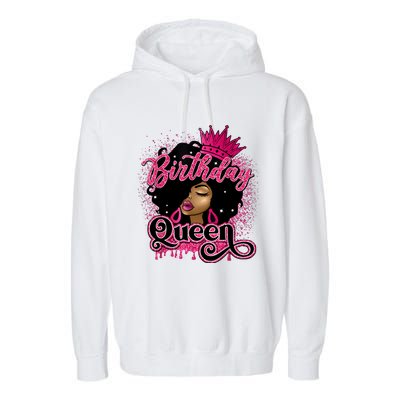 Melanin Birthday Queen African American Afro Girl Women Garment-Dyed Fleece Hoodie