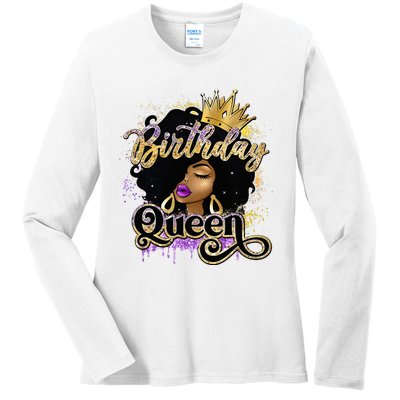 Melanin Birthday Queen African American Afro Ladies Long Sleeve Shirt