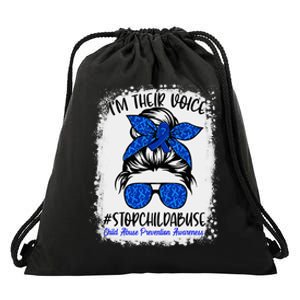 Messy Bun Ribbon Stop Child Abuse Prevention Awareness Month Drawstring Bag