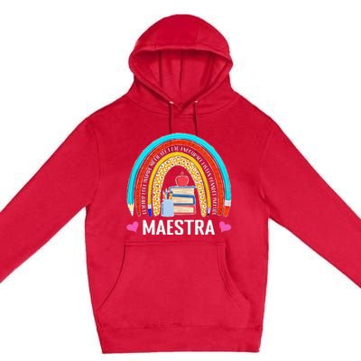 Maestra Boho Rainbow Leopard Spanish Bilingual Teacher Premium Pullover Hoodie