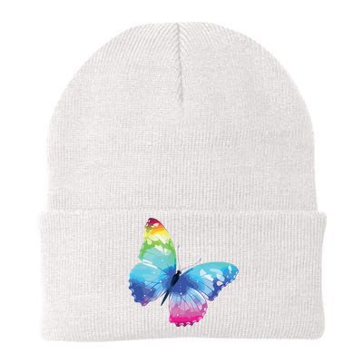 Monarch Butterfly Rainbow Cute Pastel Festival Rave Colorful Knit Cap Winter Beanie