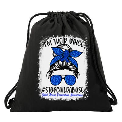 Messy Bun Ribbon Stop Child Abuse Prevention Awareness Month Drawstring Bag