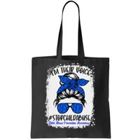 Messy Bun Ribbon Stop Child Abuse Prevention Awareness Month Tote Bag